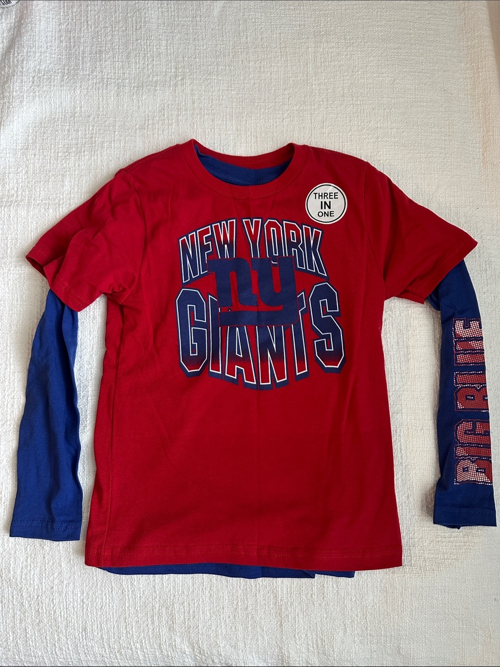 NFL New York Giants Red Layered-Look Long Sleeve Tee with Blue Accents NWOT